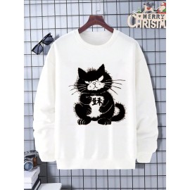 Mens Cat Graphic Crew Neck Casual Pullover Sweatshirts Winter