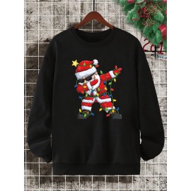 Mens Christmas Santa Claus Print Crew Neck Pullover Sweatshirts