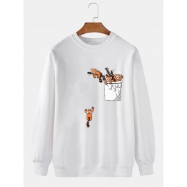 Mens Cartoon Animal Print Crew Neck Casual Pullover Sweatshirts