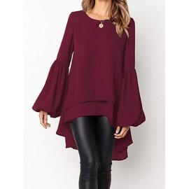 Front Two-layer Lantern Sleeves Long-sleeved Hem Stitching Blouse