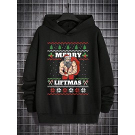 Mens Christmas Element Santa Claus Print Long Sleeve Hoodies Winter