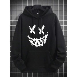 Mens Funny Smile Face Graphic Kangaroo Pocket Drawstring Hoodies Winter