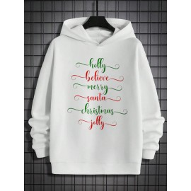 Mens Christmas Letter Print Casual Long Sleeve Hoodies Winter