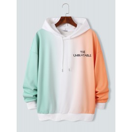 Mens Ombre Letter Print Drop Shoulder Loose Drawstring Hoodies