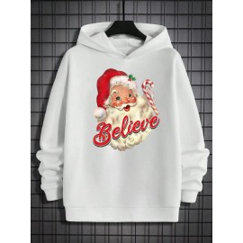 Mens Cute Christmas Santa Claus Print Long Sleeve Hoodies Winter